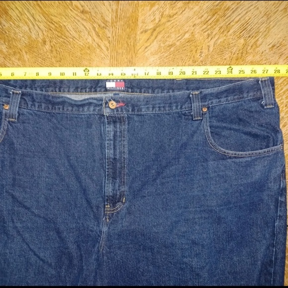 Vintage Mens Tommy Hilfiger Dark Blue Tapered Denim Jeans THJ Size 54/30 - Picture 8 of 8
